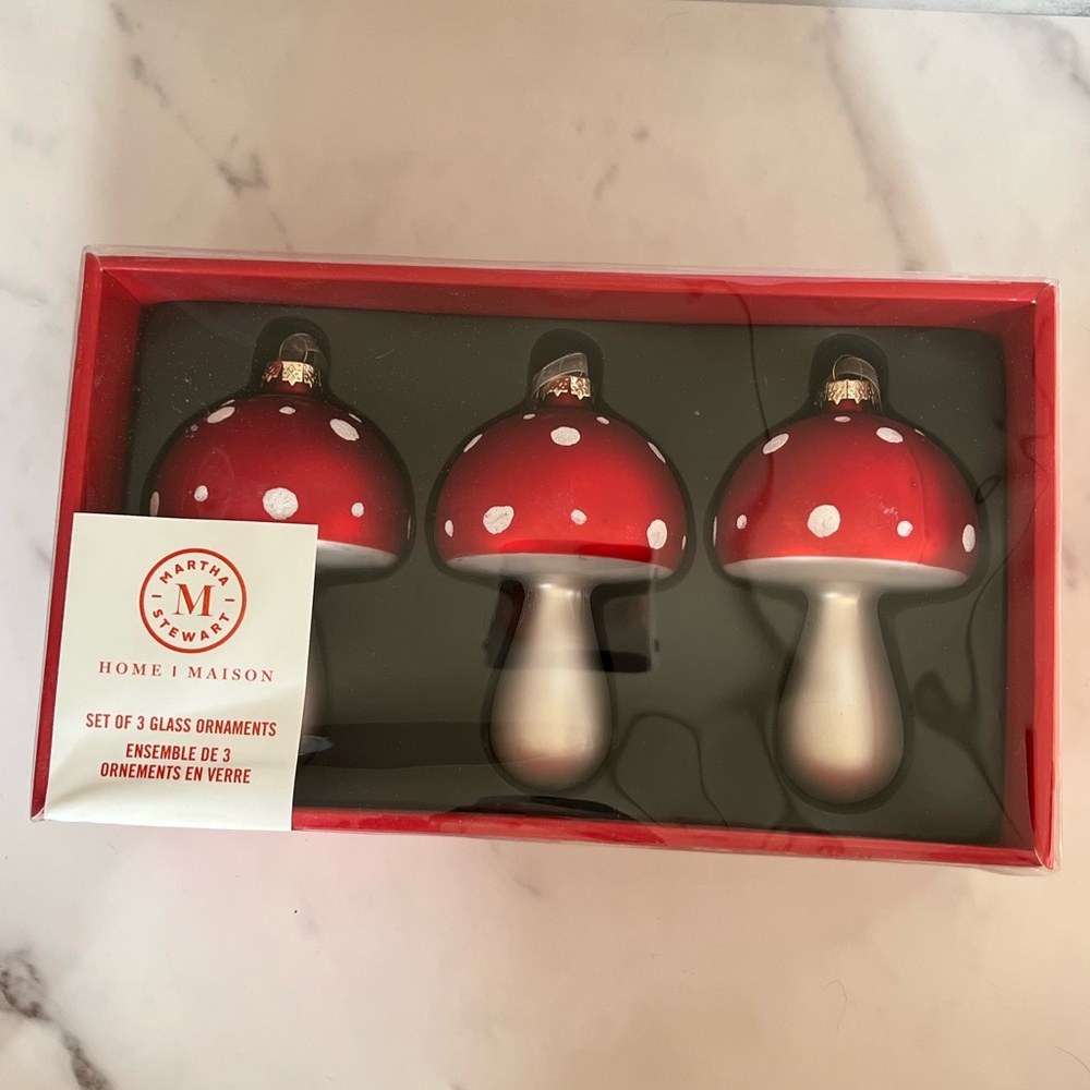 Martha Stewart Red and White Mushroom Ornaments